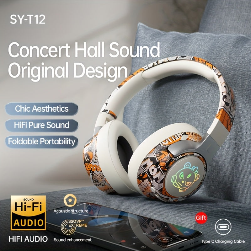 Casque Audio Circum-Aural Style Graffiti – Micro Intégré, Batterie 350mAh & USB-C | 3 Coloris | YUE CUI