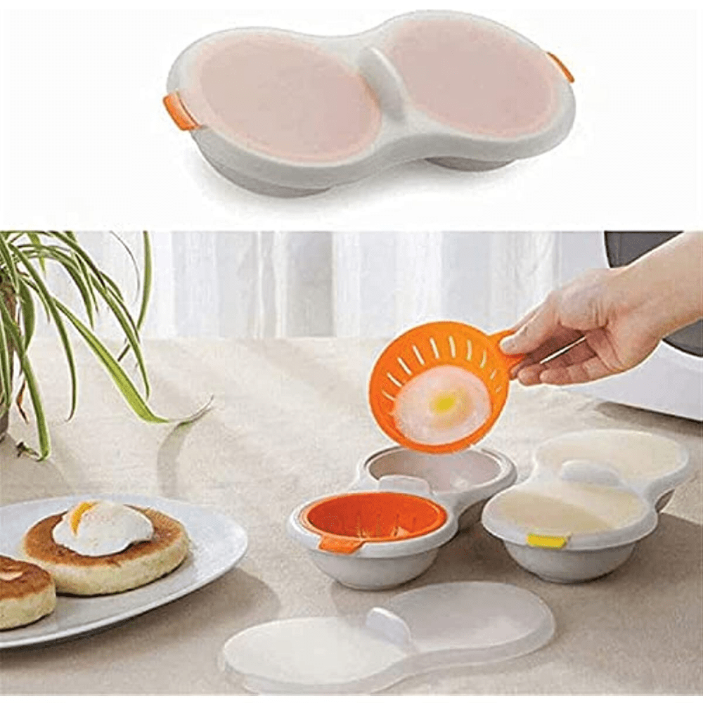 Cuiseur Oeufs Micro-Ondes 2 Tasses - Panier Egouttoir, Resistant Chaleur, Compatible Lave-Vaisselle, 3 Coloris
