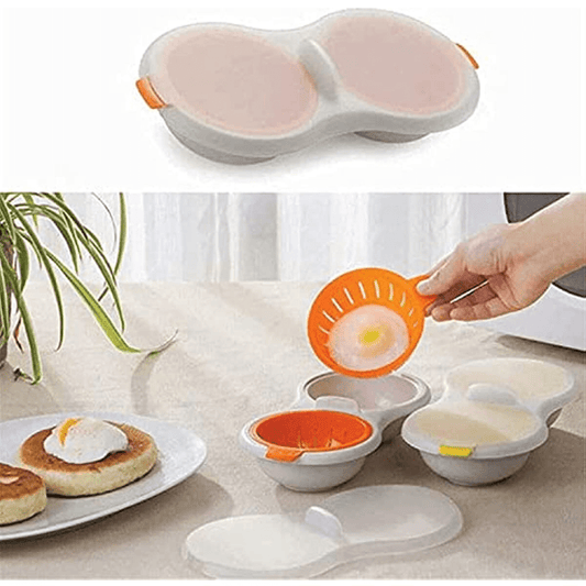 Cuiseur Oeufs Micro-Ondes 2 Tasses - Panier Egouttoir, Resistant Chaleur, Compatible Lave-Vaisselle, 3 Coloris