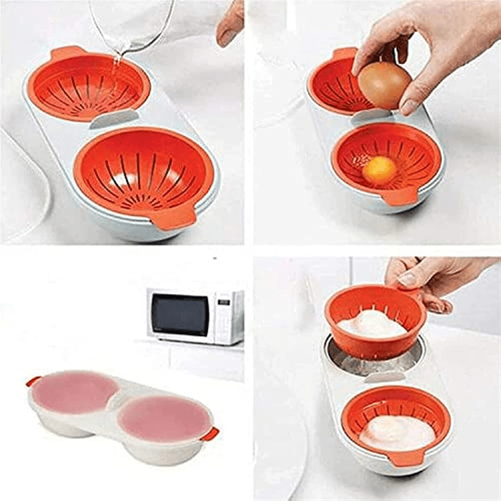Cuiseur Oeufs Micro-Ondes 2 Tasses - Panier Egouttoir, Resistant Chaleur, Compatible Lave-Vaisselle, 3 Coloris