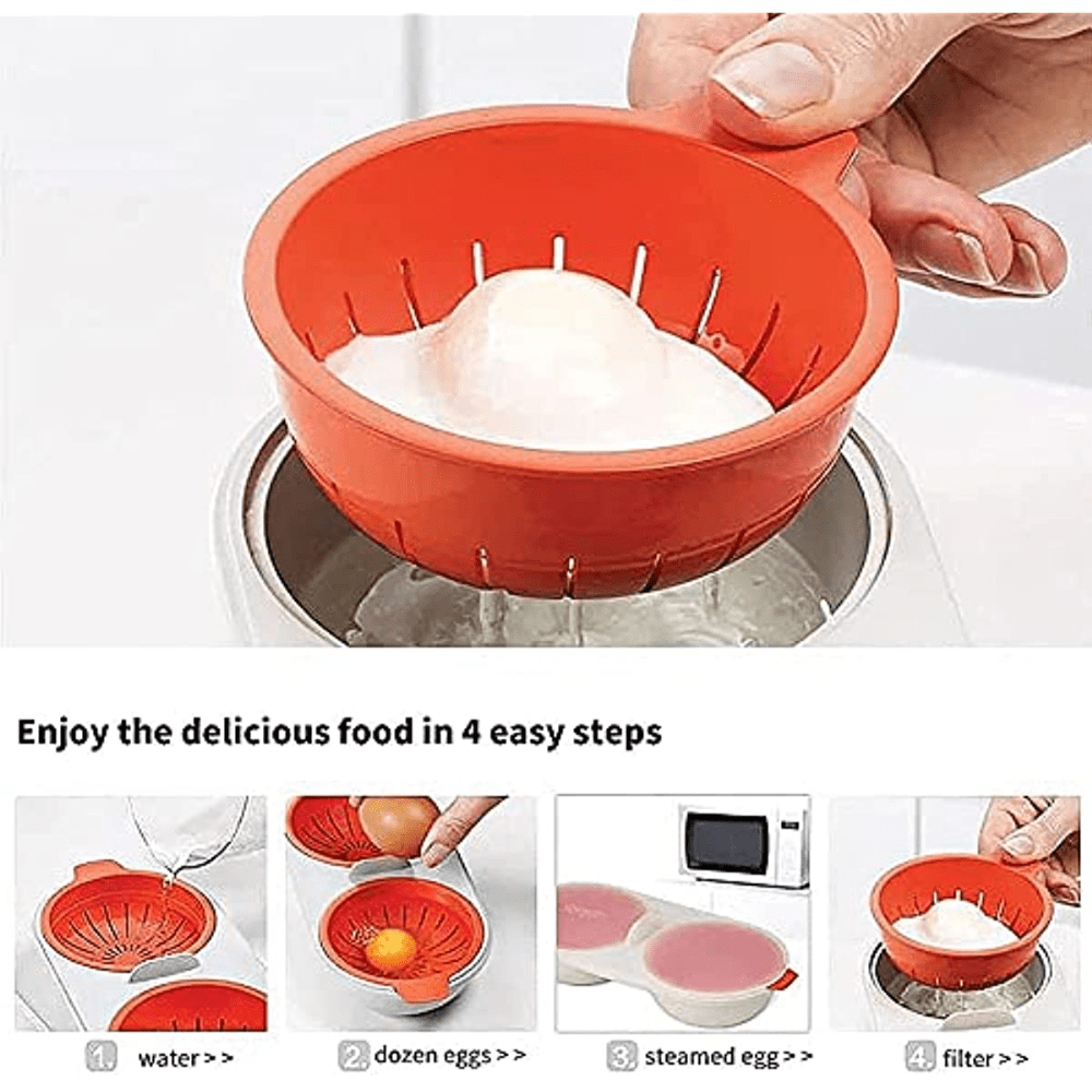 Cuiseur Oeufs Micro-Ondes 2 Tasses - Panier Egouttoir, Resistant Chaleur, Compatible Lave-Vaisselle, 3 Coloris