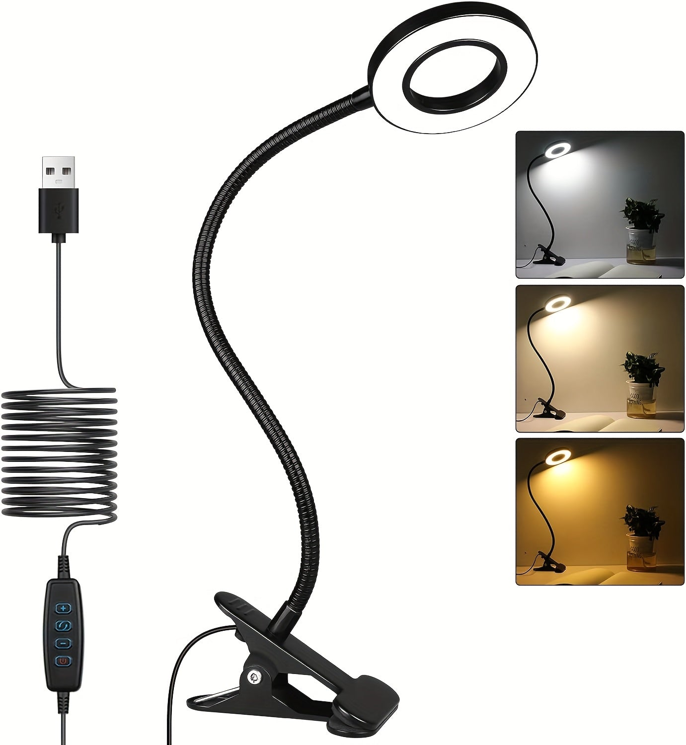 Lampe de bureau LED pince USB - Bras flexible 360° luminosité réglable