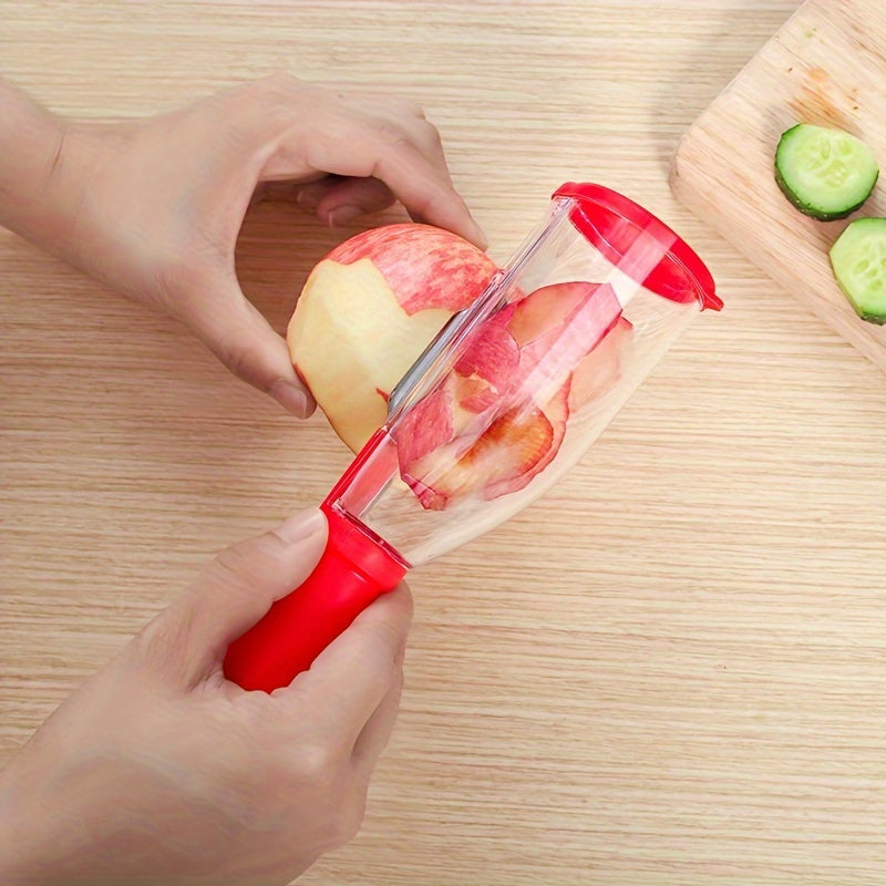 Eplucheur Multifonctionnel avec Etui de Rangement - Fruits et Legumes, Lame Dentelee, Contact Alimentaire, 2 Coloris