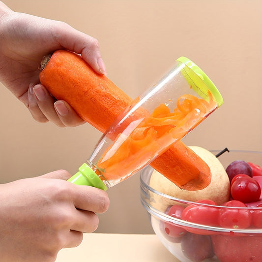 Eplucheur Multifonctionnel avec Etui de Rangement - Fruits et Legumes, Lame Dentelee, Contact Alimentaire, 2 Coloris