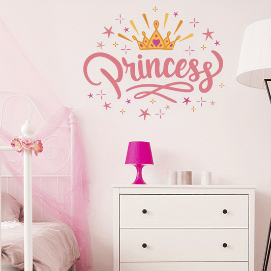 1 autocollant mural coloré avec couronne de princesse et lettrage - Topdecheztop.fr
