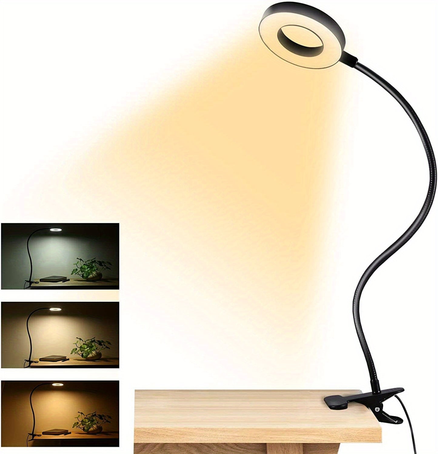 Lampe de bureau LED pince USB - Bras flexible 360° luminosité réglable