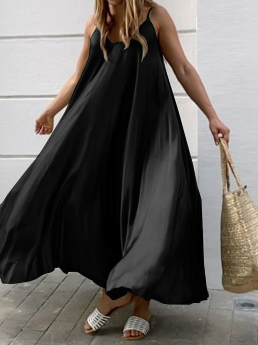 Robe Longue Élégante Grande Taille Femme — Coupe Fluide, Col Ras du Cou, Noir, 1XL-5XL