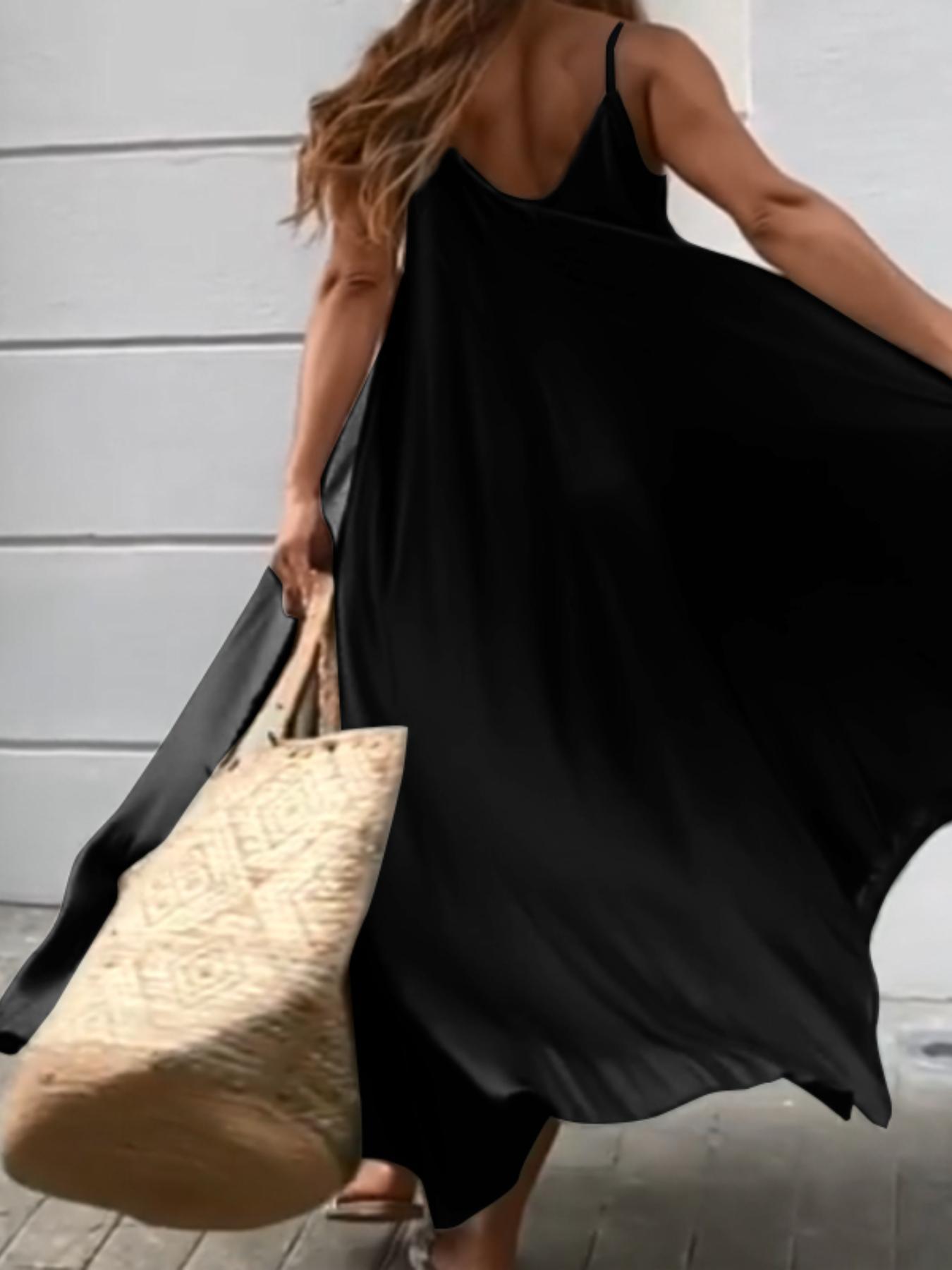 Robe Longue Élégante Grande Taille Femme — Coupe Fluide, Col Ras du Cou, Noir, 1XL-5XL