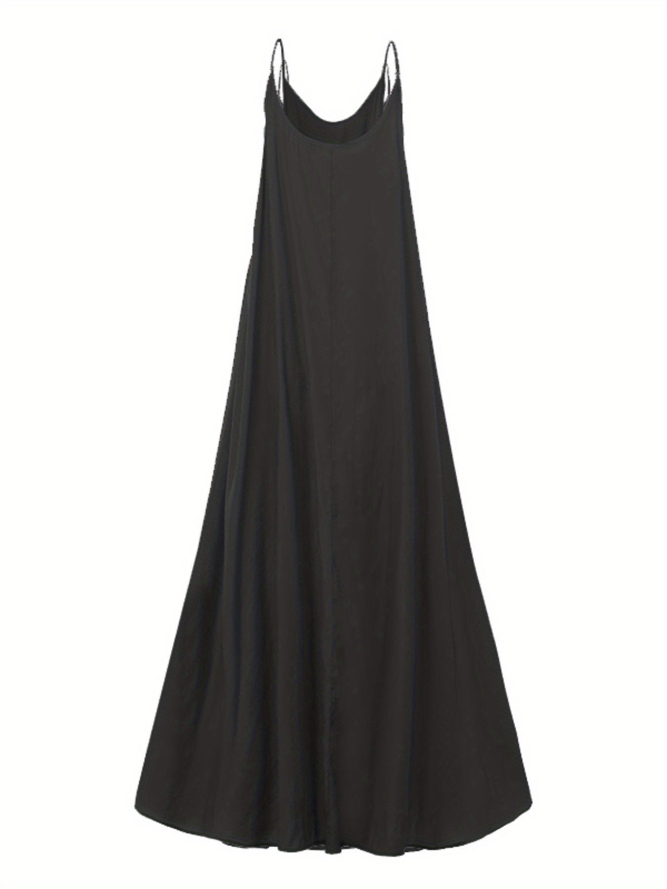 Robe Longue Élégante Grande Taille Femme — Coupe Fluide, Col Ras du Cou, Noir, 1XL-5XL
