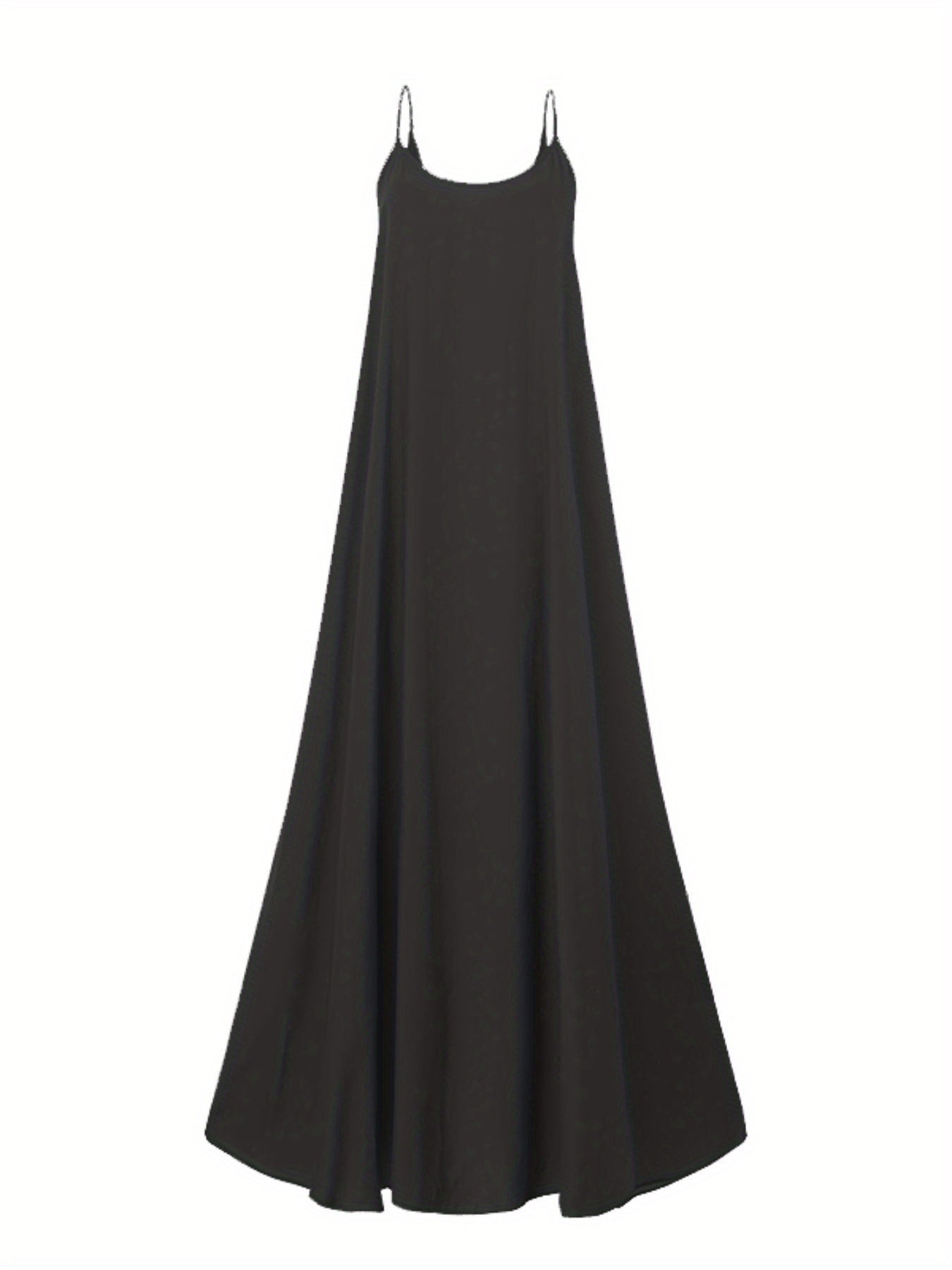 Robe Longue Élégante Grande Taille Femme — Coupe Fluide, Col Ras du Cou, Noir, 1XL-5XL