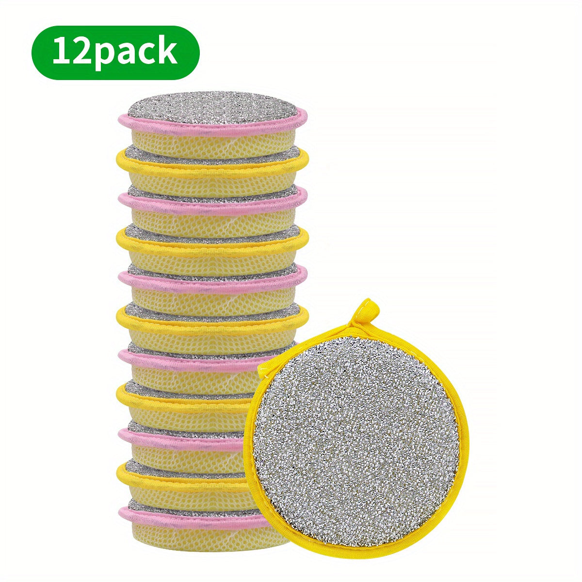 Lot de 12 eponges de nettoyage lavables - Polyester, couleurs assorties, multi-usages cuisine salle de bain