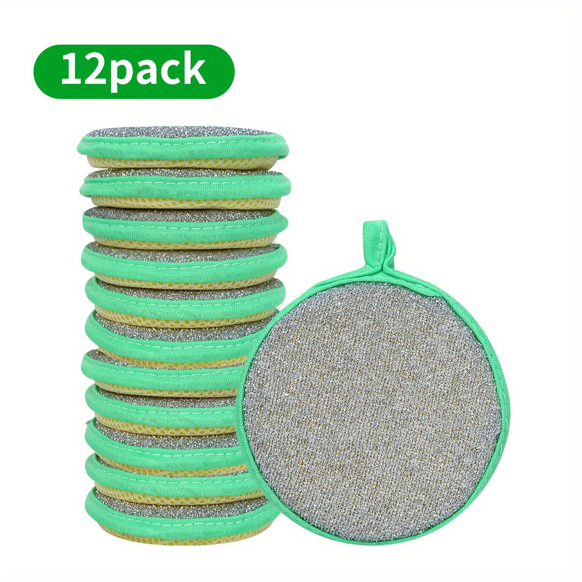 Lot de 12 eponges de nettoyage lavables - Polyester, couleurs assorties, multi-usages cuisine salle de bain