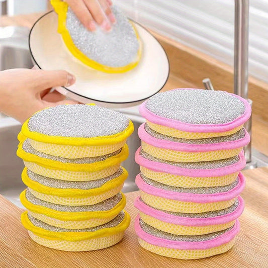 Lot de 12 eponges de nettoyage lavables - Polyester, couleurs assorties, multi-usages cuisine salle de bain