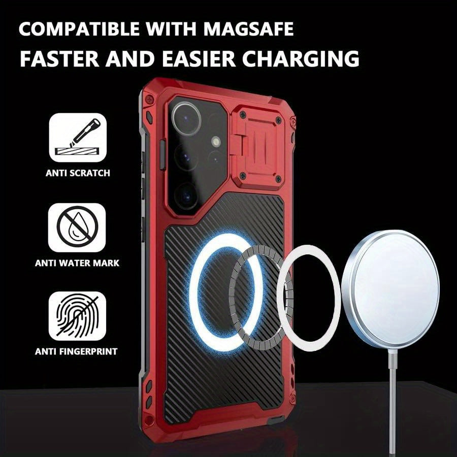 Coque Samsung Galaxy S23 S24 S25 Ultra Metal Magnetique Antichoc - Aluminium, Chargement Sans Fil, Protection Lentilles, Support, 3 Coloris