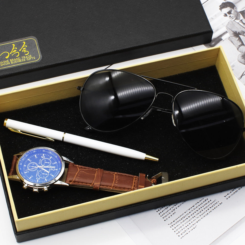 Coffret Cadeau Homme Business – Montre + Lunettes + Stylo, Ultra-Fine 8mm 🕹️⌚🕶️