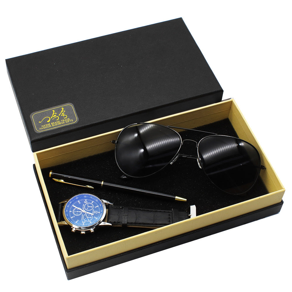 Coffret Cadeau Homme Business – Montre + Lunettes + Stylo, Ultra-Fine 8mm 🕹️⌚🕶️
