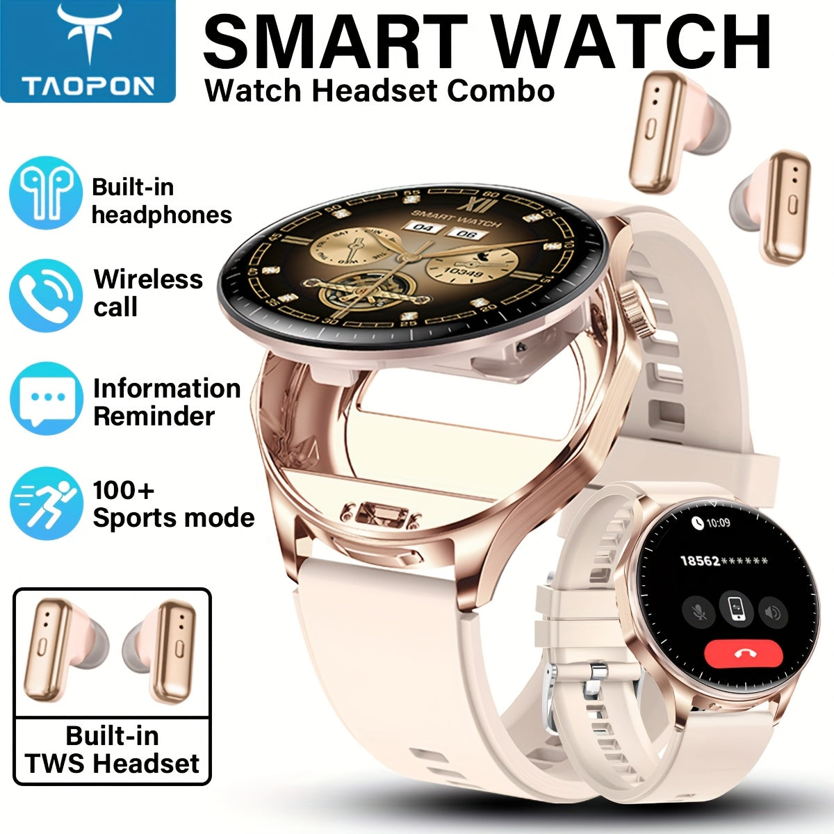 Montre Connectée 2-en-1 TAOPON – Écran AMOLED HD, Appels Sans Fil & Modes Sportifs | Homme & Femme