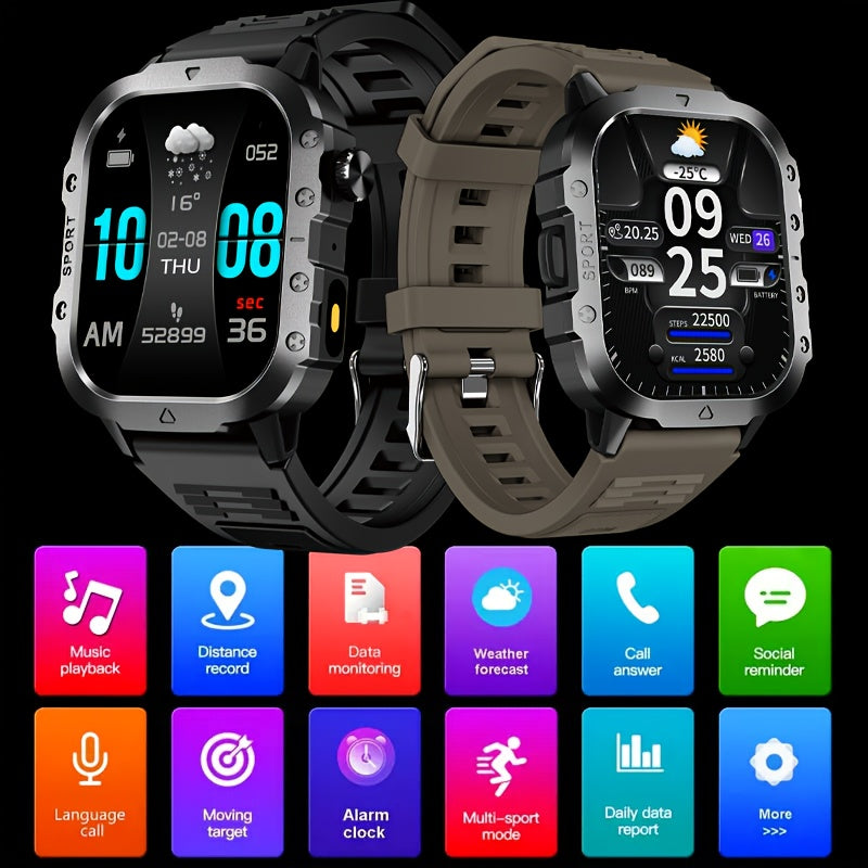 Montre Connectée Homme Paearofero — Cadran Carré 5,1cm, Bracelet Silicone, Appel & Suivi, 3 Coloris