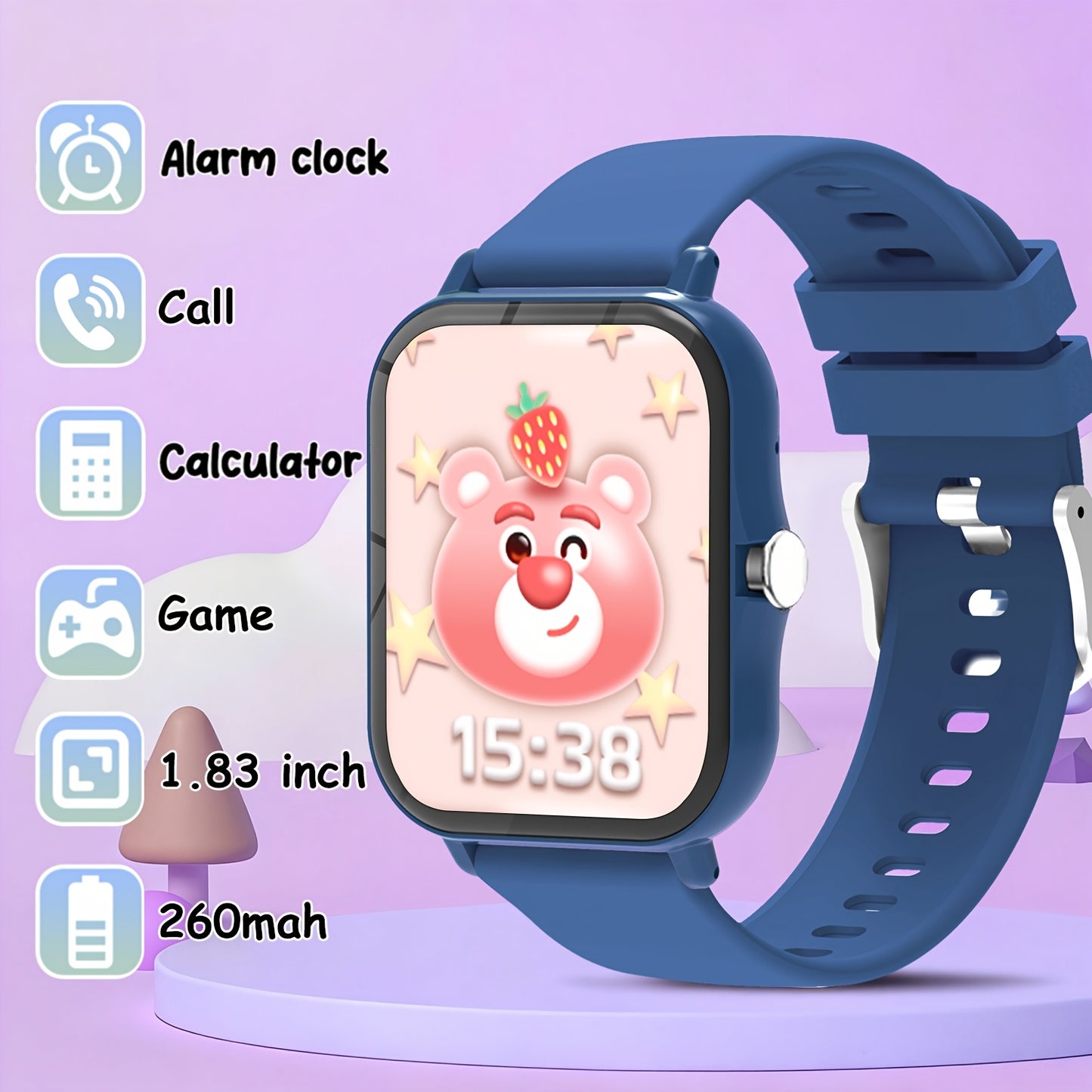Montre Connectee Enfants Multifonctions - Appels Sans Fil, Musique, Meteo, Lampe Torche, Bracelet Silicone, 3 Coloris