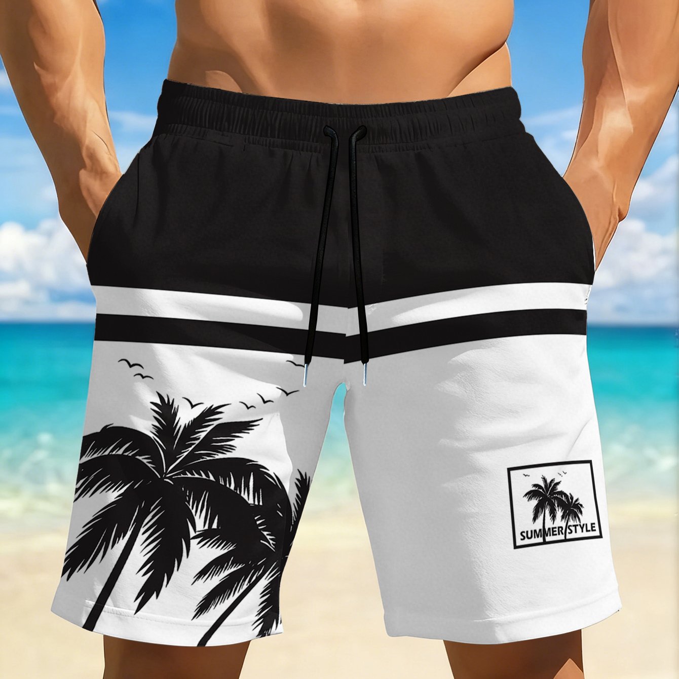 Short de plage homme respirant séchage rapide imprimé aléatoire - Coupe standard été