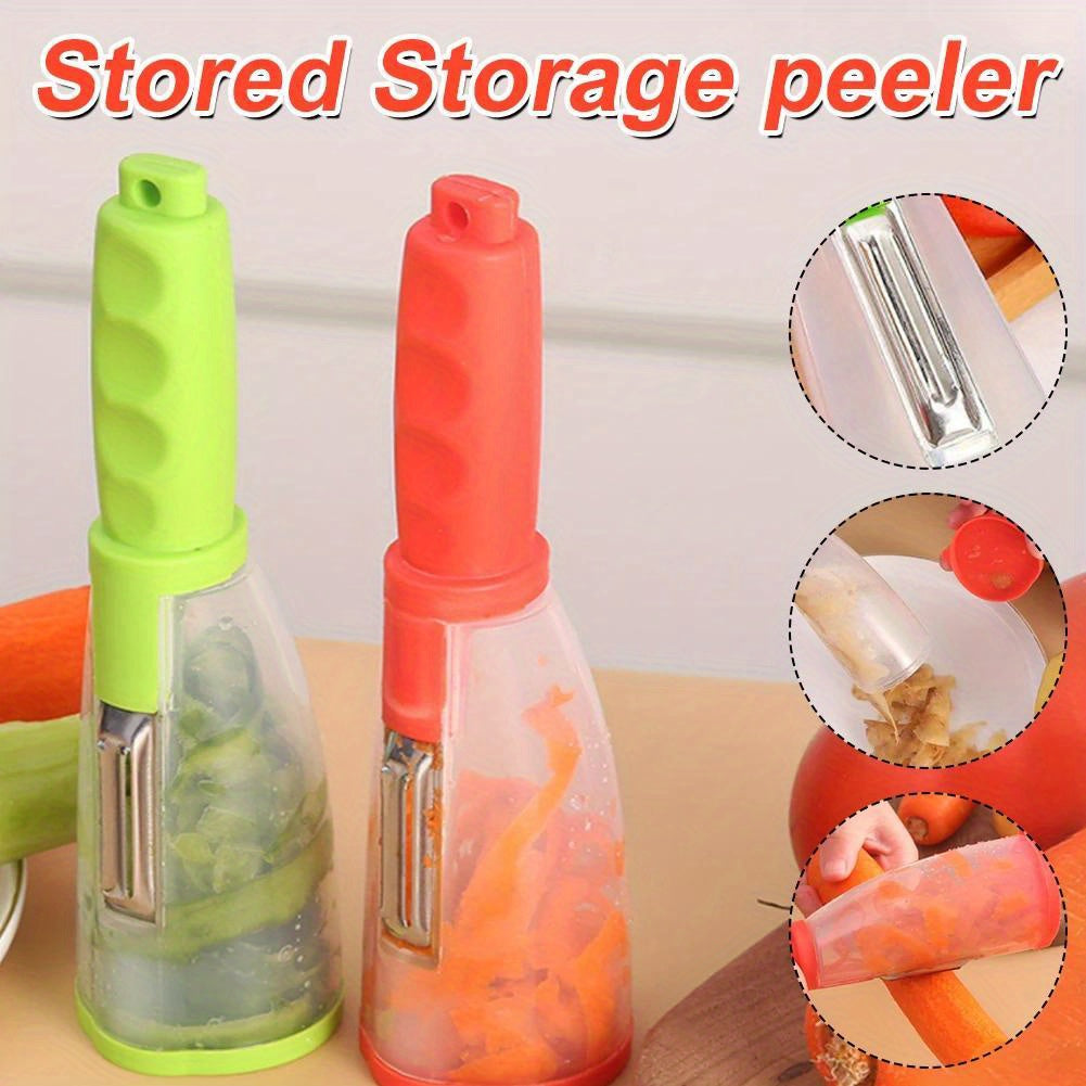 Eplucheur Multifonctionnel avec Etui de Rangement - Fruits et Legumes, Lame Dentelee, Contact Alimentaire, 2 Coloris