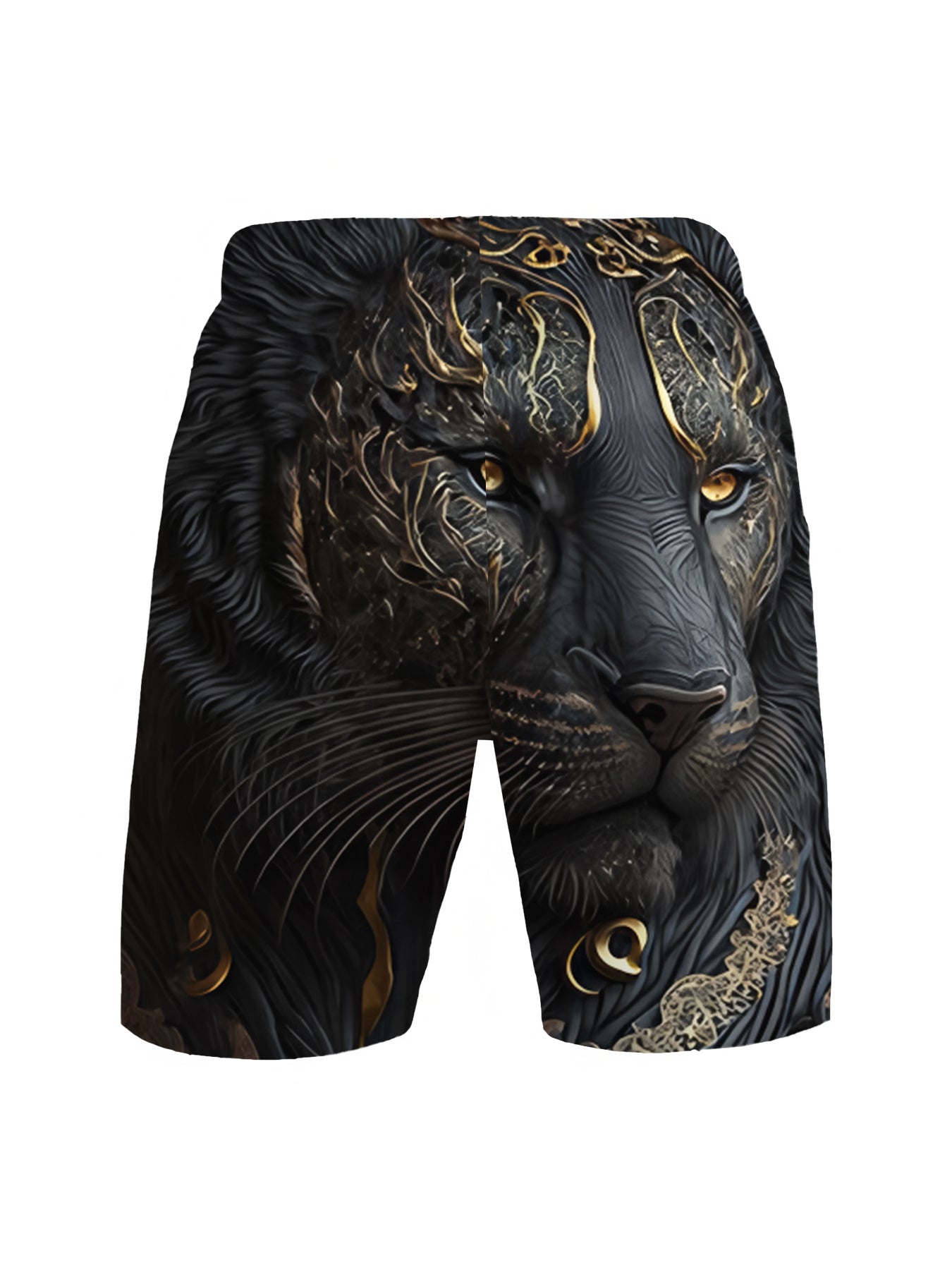 T-Shirt Homme Imprime Lion Noir et Dore Motif Geometrique Decontracte - 100% Polyester FR S-XXL