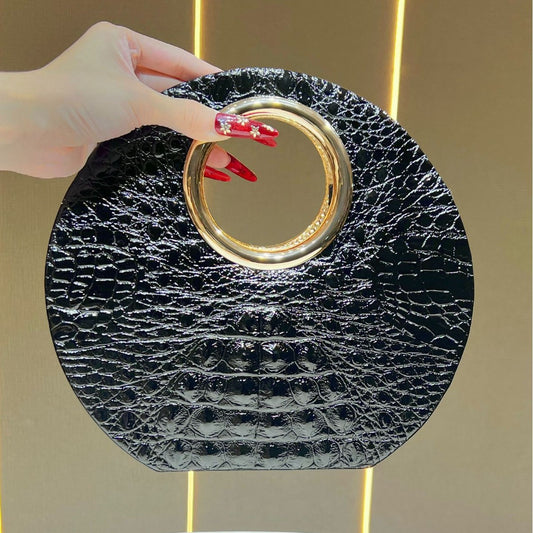 Pochette Soiree Femme Ovale avec Chaine - Bandouliere, Style Retro, PU, 4 Coloris