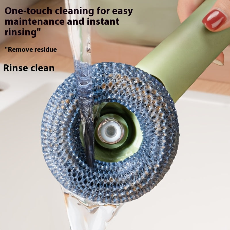 Brosse vaisselle ergonomique distributeur savon integre - Manche allonge, tete interchangeable, plastique, vert
