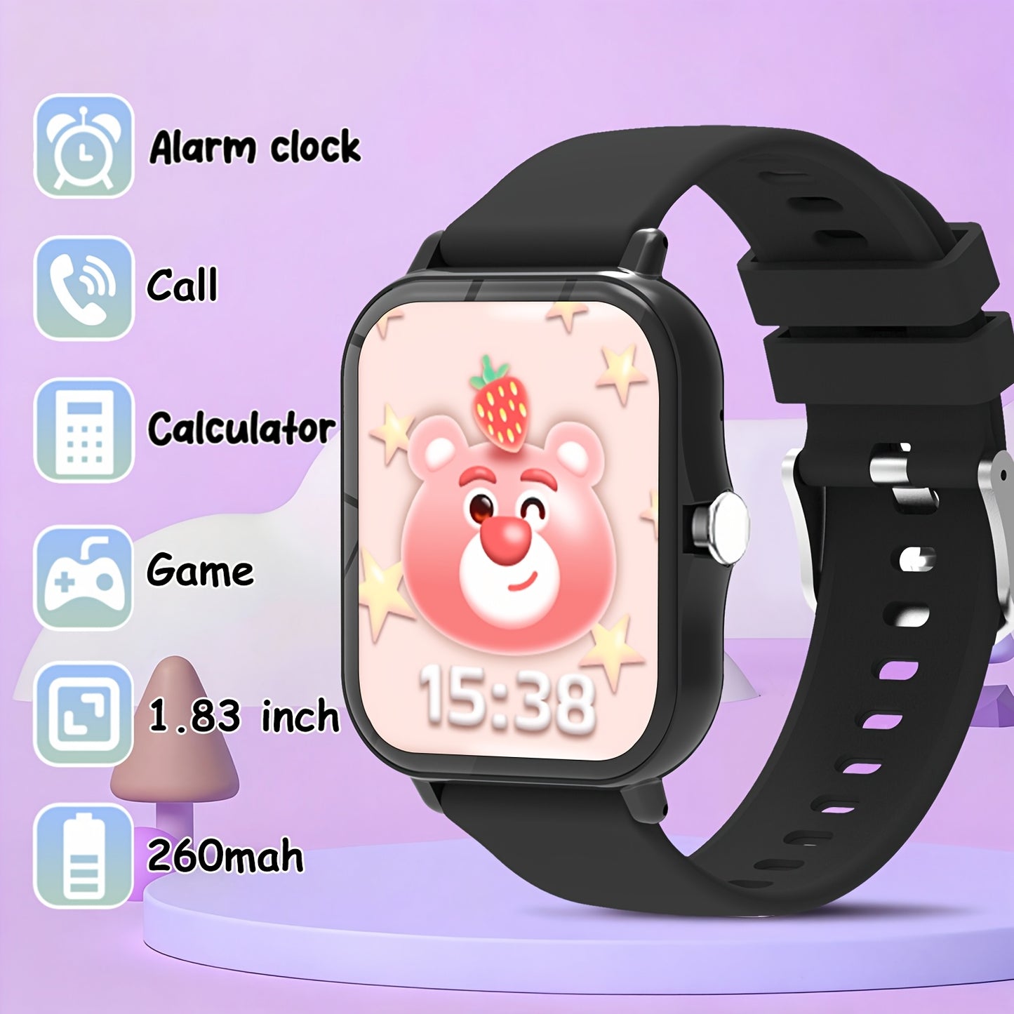 Montre Connectee Enfants Multifonctions - Appels Sans Fil, Musique, Meteo, Lampe Torche, Bracelet Silicone, 3 Coloris