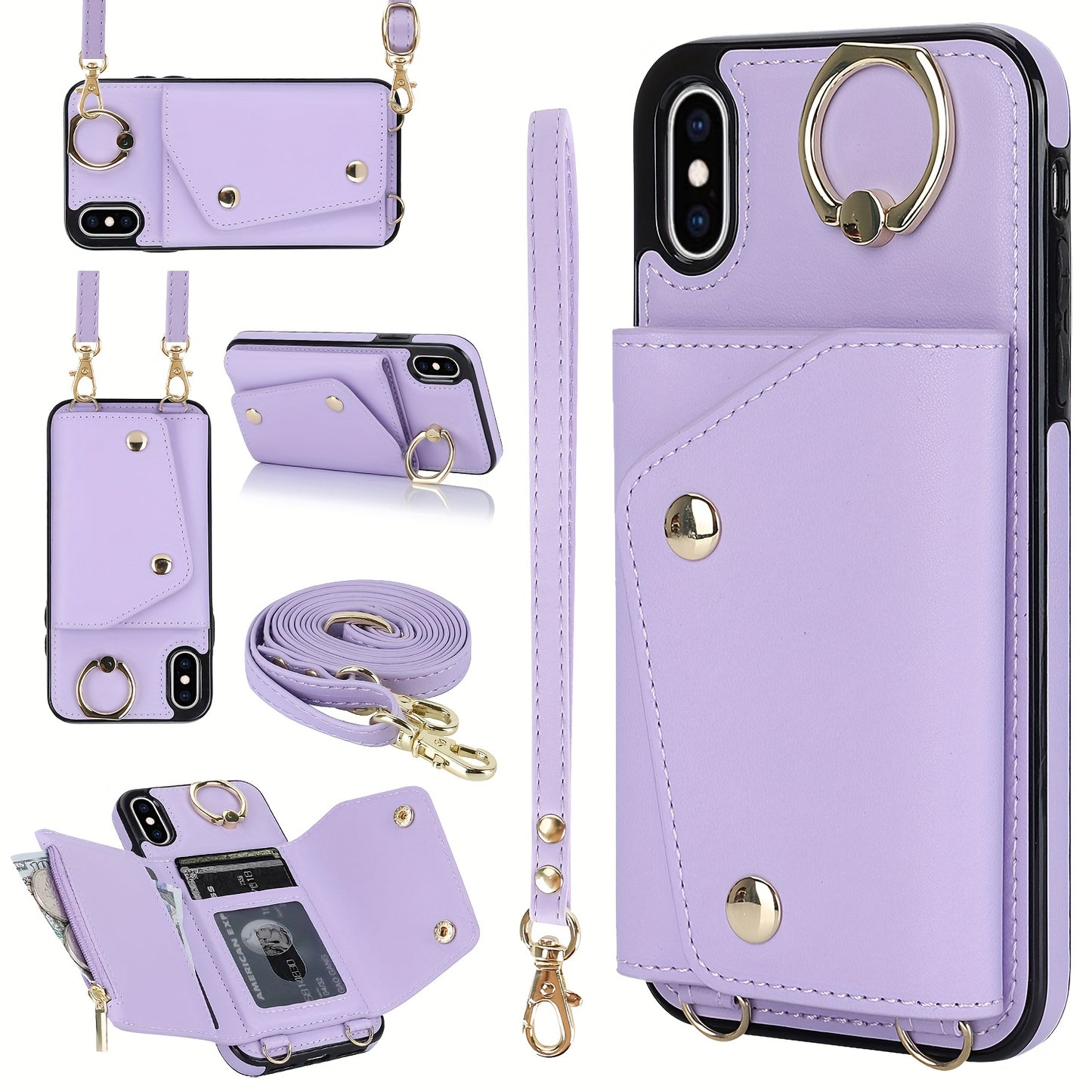 Étui Portefeuille Bandoulière iPhone – Similicuir, Support Intégré, Anti-Choc 📱✨