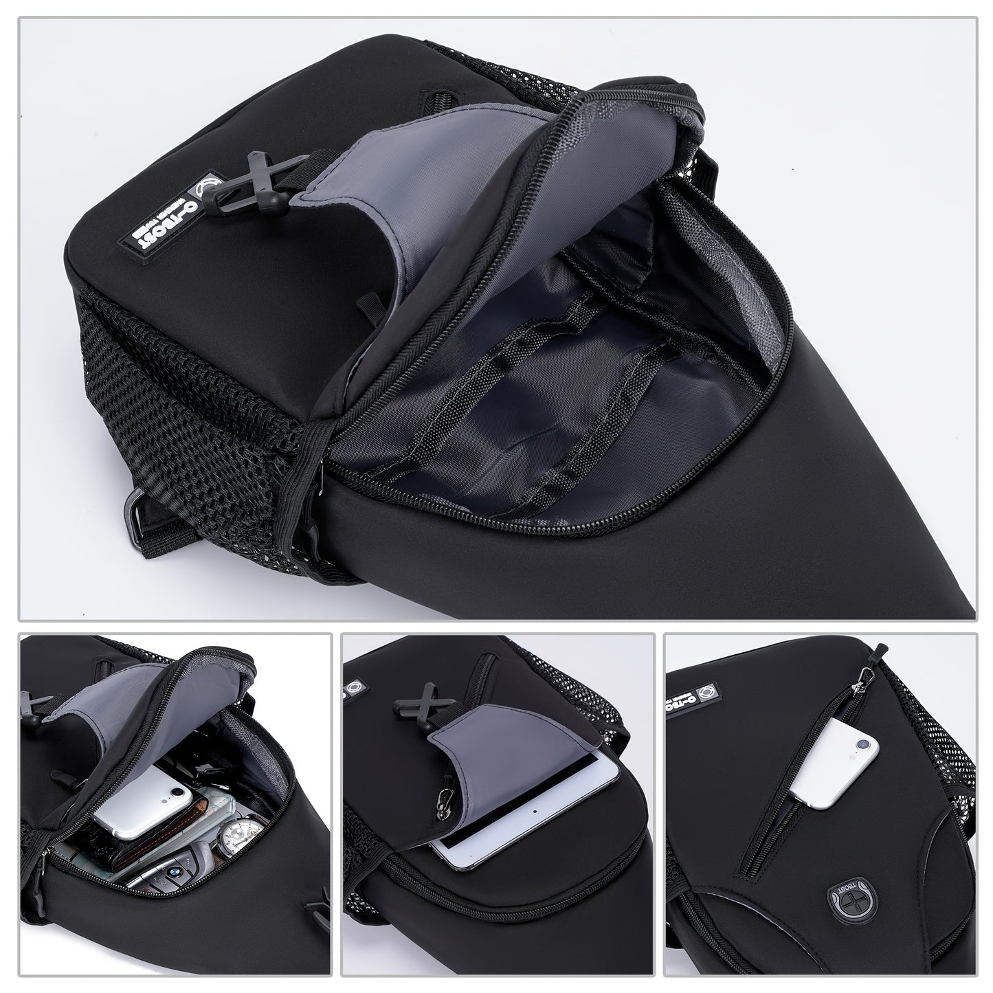 Sac a Dos Sport avec Pochette Telephone - Tissu Oxford Fermeture Eclair Blanc Noir