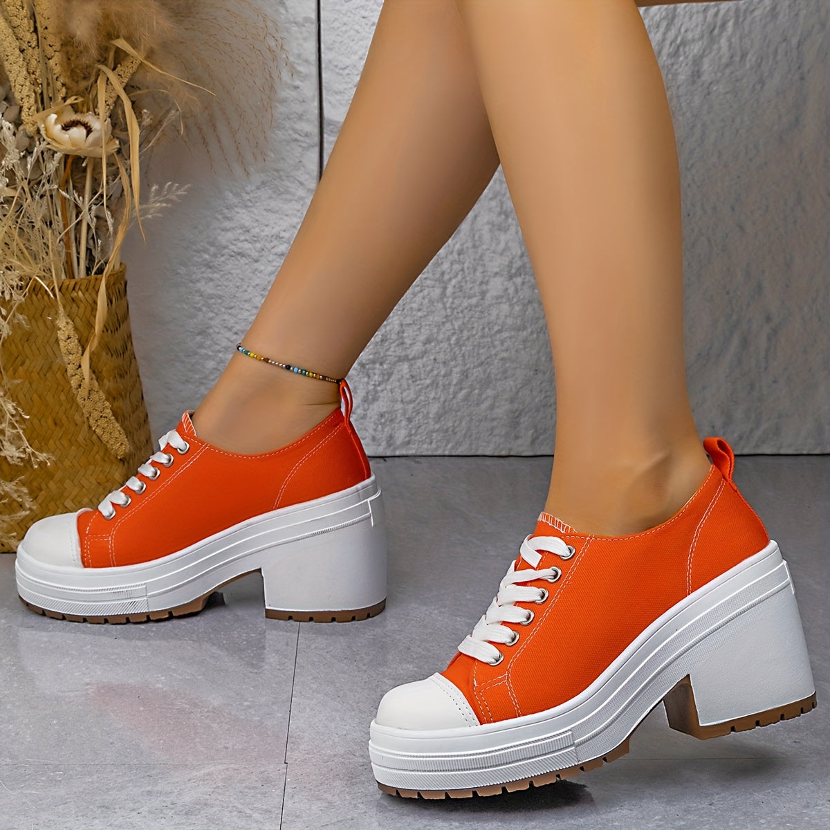 Baskets Femme Mi-Haute Plateforme Lacets - Tissu Semelle PU Style Sport 7 Coloris EU 36-42