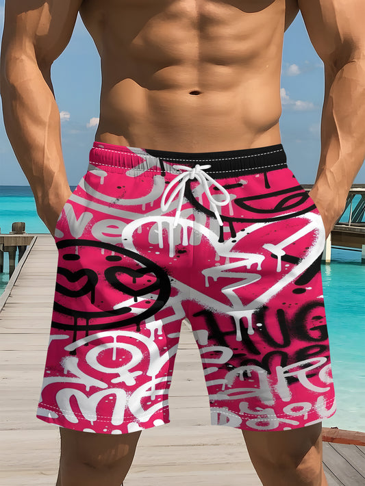 Short Homme Decontracte Imprime Graffiti Rose 100% Polyester Plage Ete - S au XXL