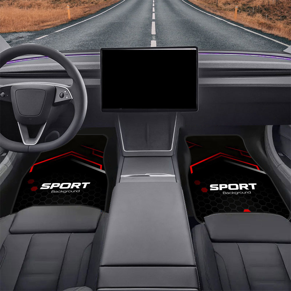 Lot de 4 Tapis de Sol Voiture Sport Imprimes - Polyester, Universel, Antiderapant