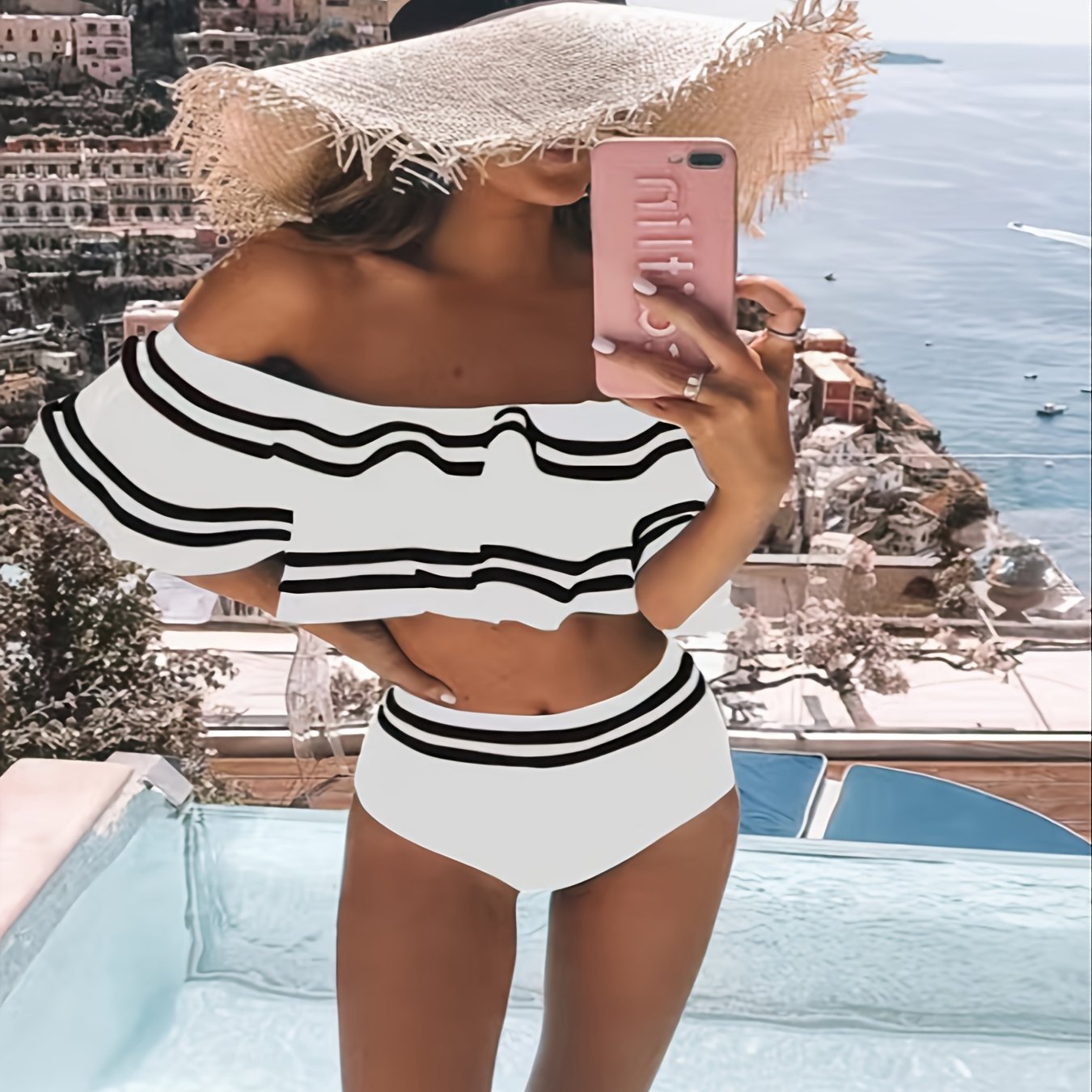 Bikini Bandeau À Volants Femme – Épaules Dénudées, Couleur Unie & Tissu Polyamide | S M L XL | OATONCAOMI
