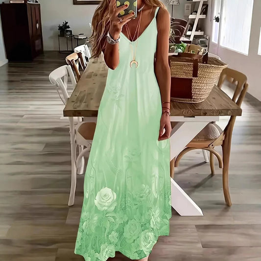 Robe longue sans manches femme - Imprimé 3D, bretelles, style romantique