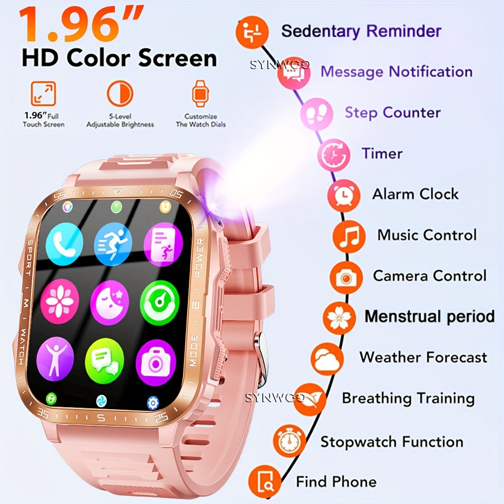 Synwoo Montre Connectee Femme Rose Ecran Tactile IPX8 Batterie 430mAh - LED Appels Assistant Vocal Multisports Suivi Sommeil Compatible Android iPhone