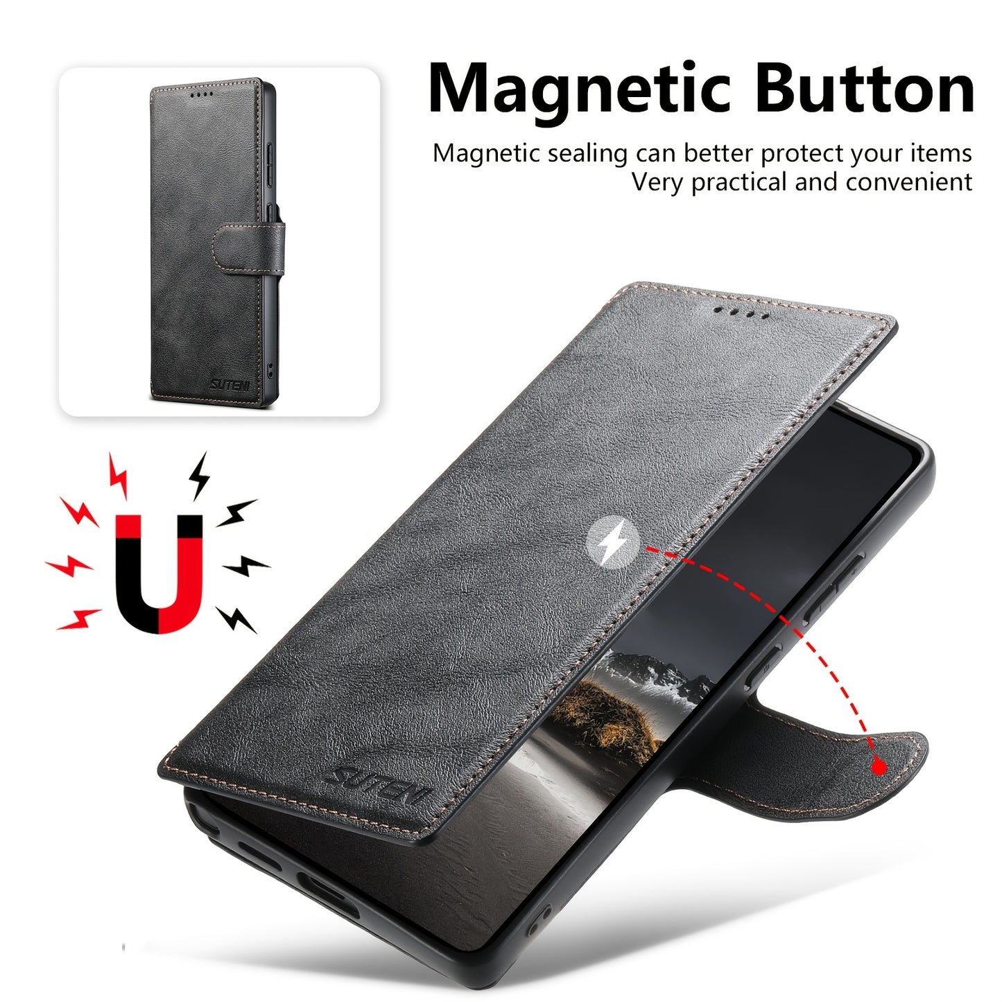Étui Samsung Galaxy Ultra SUTENI – Similicuir, Recharge Sans Fil, Boucle Magnétique, 3 Coloris
