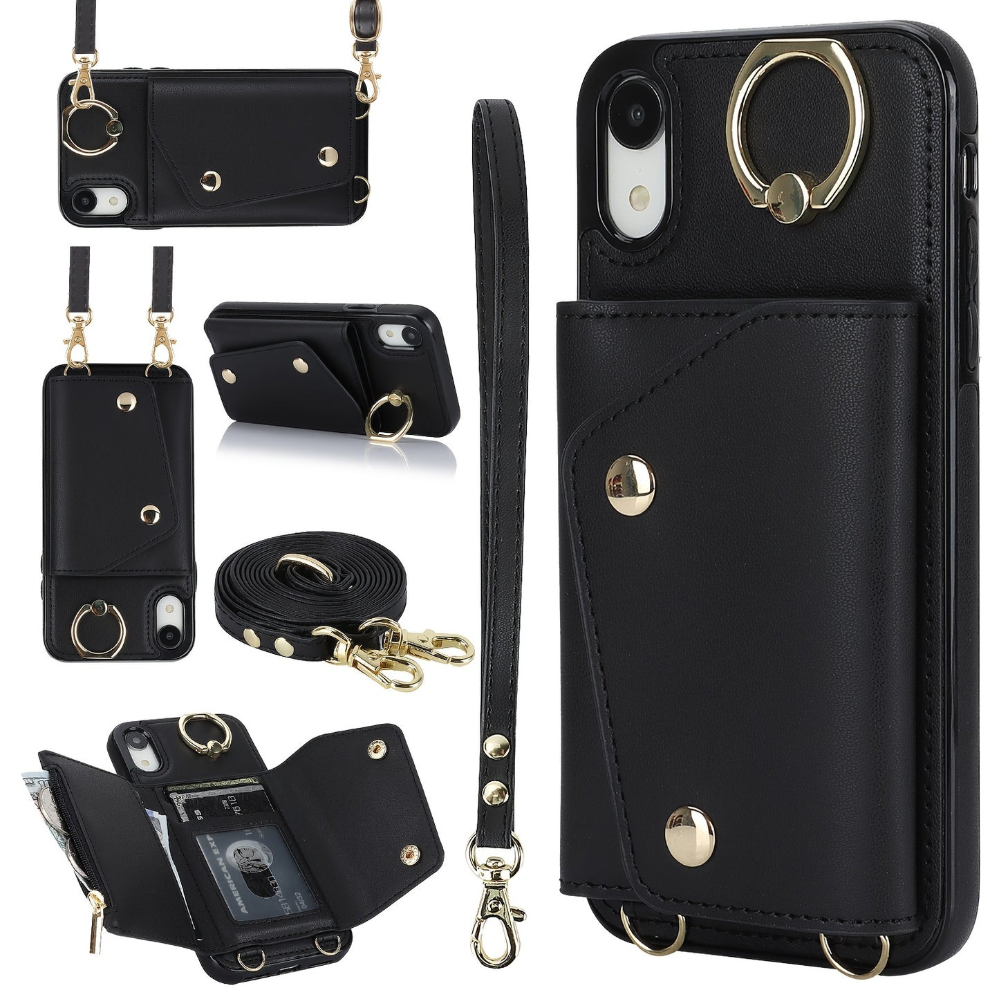 Étui Portefeuille Bandoulière iPhone – Similicuir, Support Intégré, Anti-Choc 📱✨