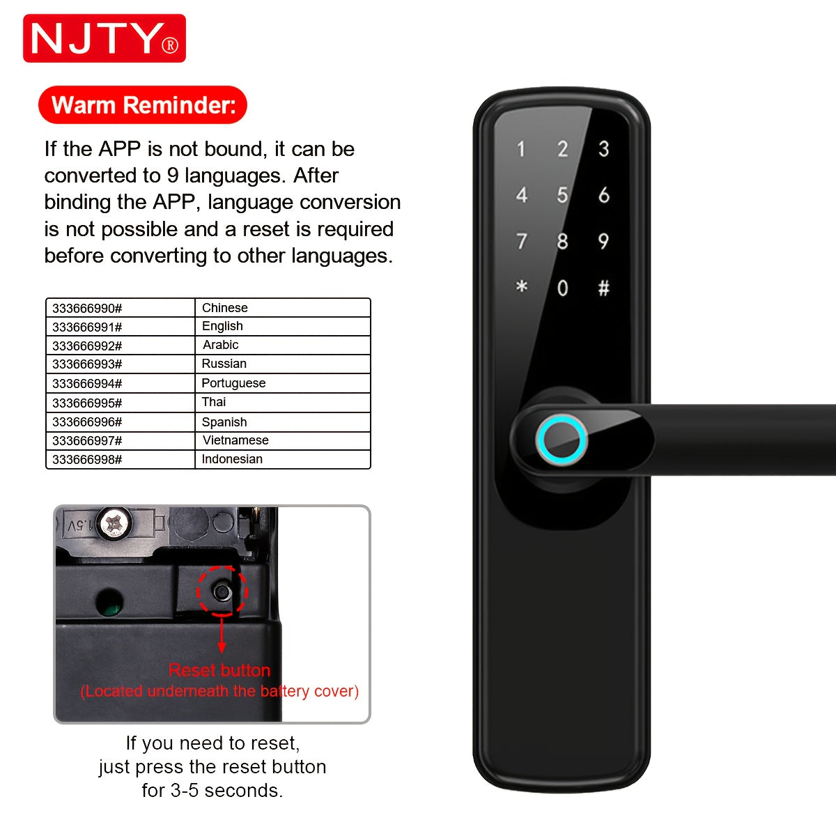 Serrure Connectée NJTY TUYA Wi-Fi – Empreinte Digitale, Combinaison, Carte, Application & Clé | Maison, Hôtel, Bureau