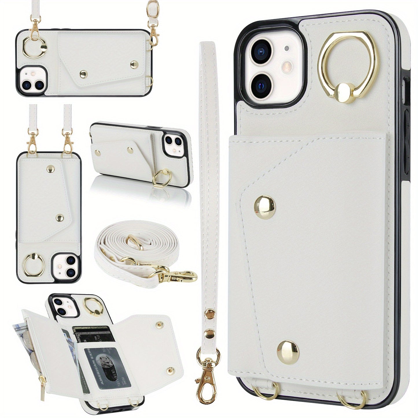 Étui Portefeuille Bandoulière iPhone – Similicuir, Support Intégré, Anti-Choc 📱✨