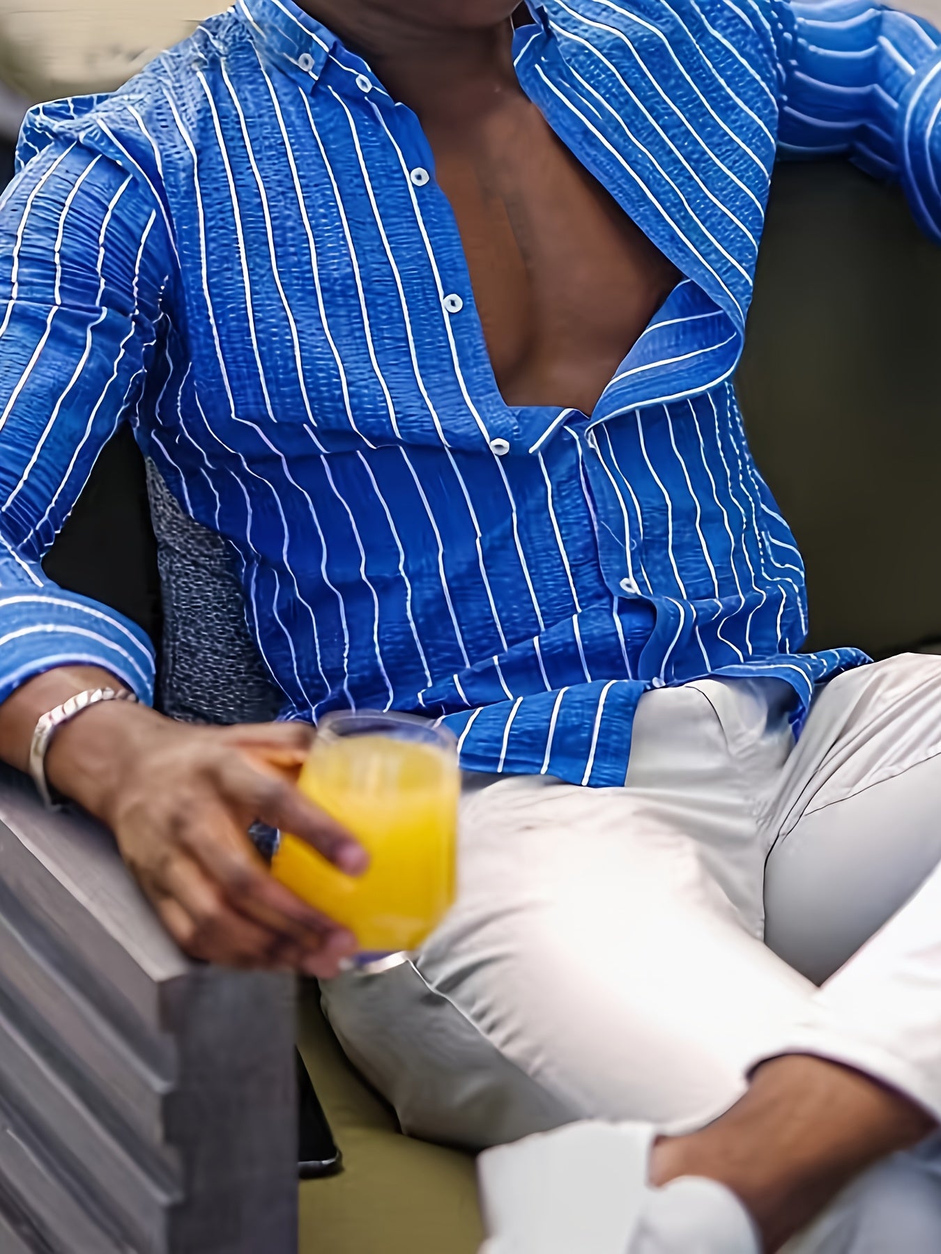 Chemise Homme Manches Longues Rayures – 95% Polyester 5% Élasthanne, Coupe Ample, 3 Coloris XS-XXXL