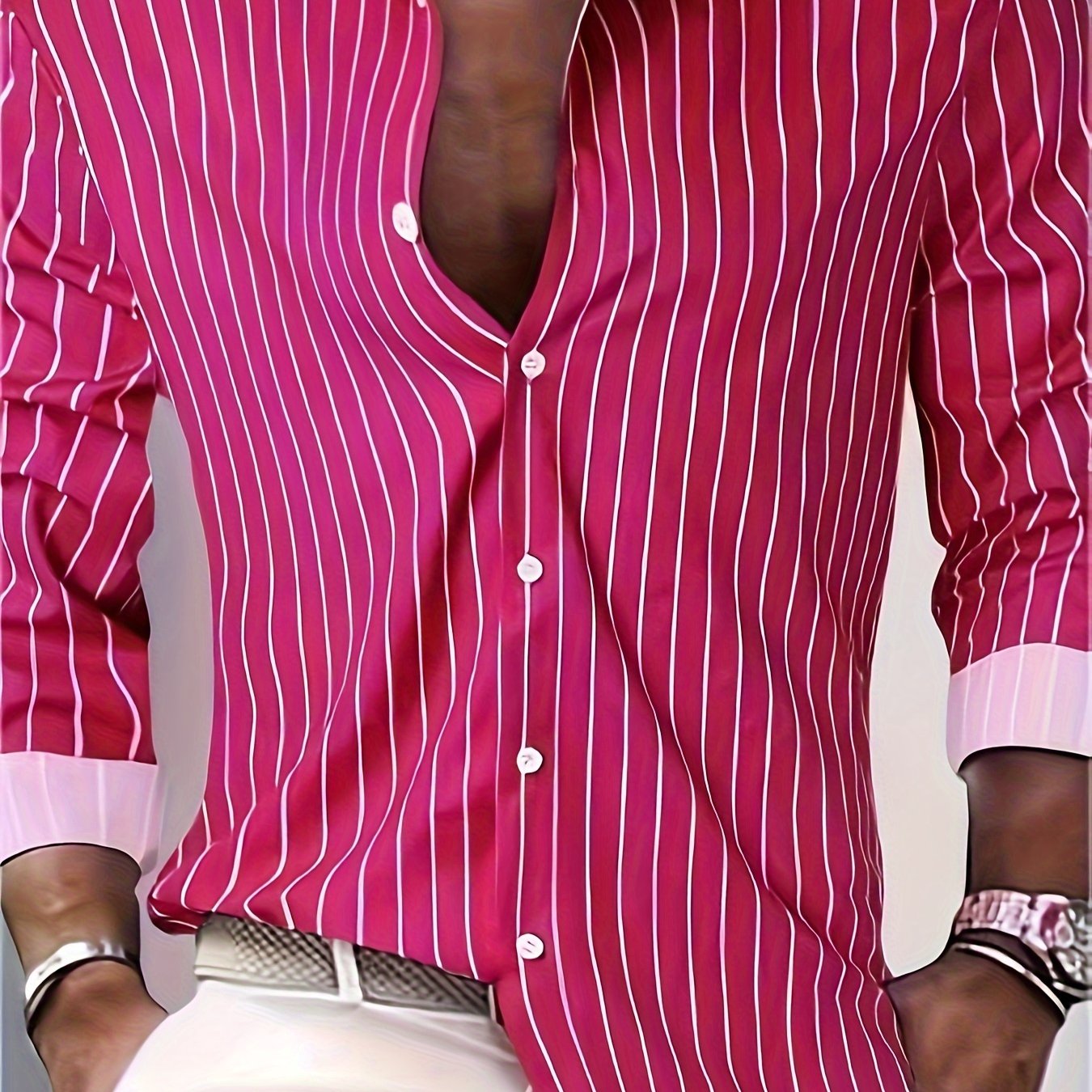Chemise Homme Manches Longues Rayures – 95% Polyester 5% Élasthanne, Coupe Ample, 3 Coloris XS-XXXL