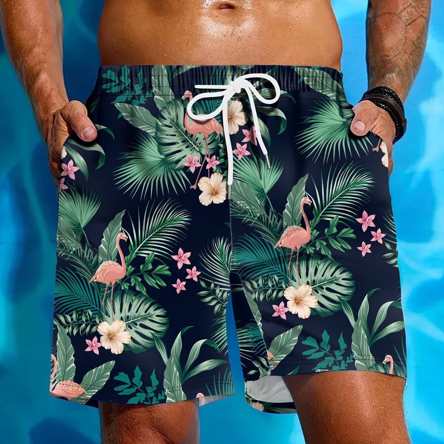 Pantalon de plage homme imprimé tropical avec poches - Coupe standard, style vacances