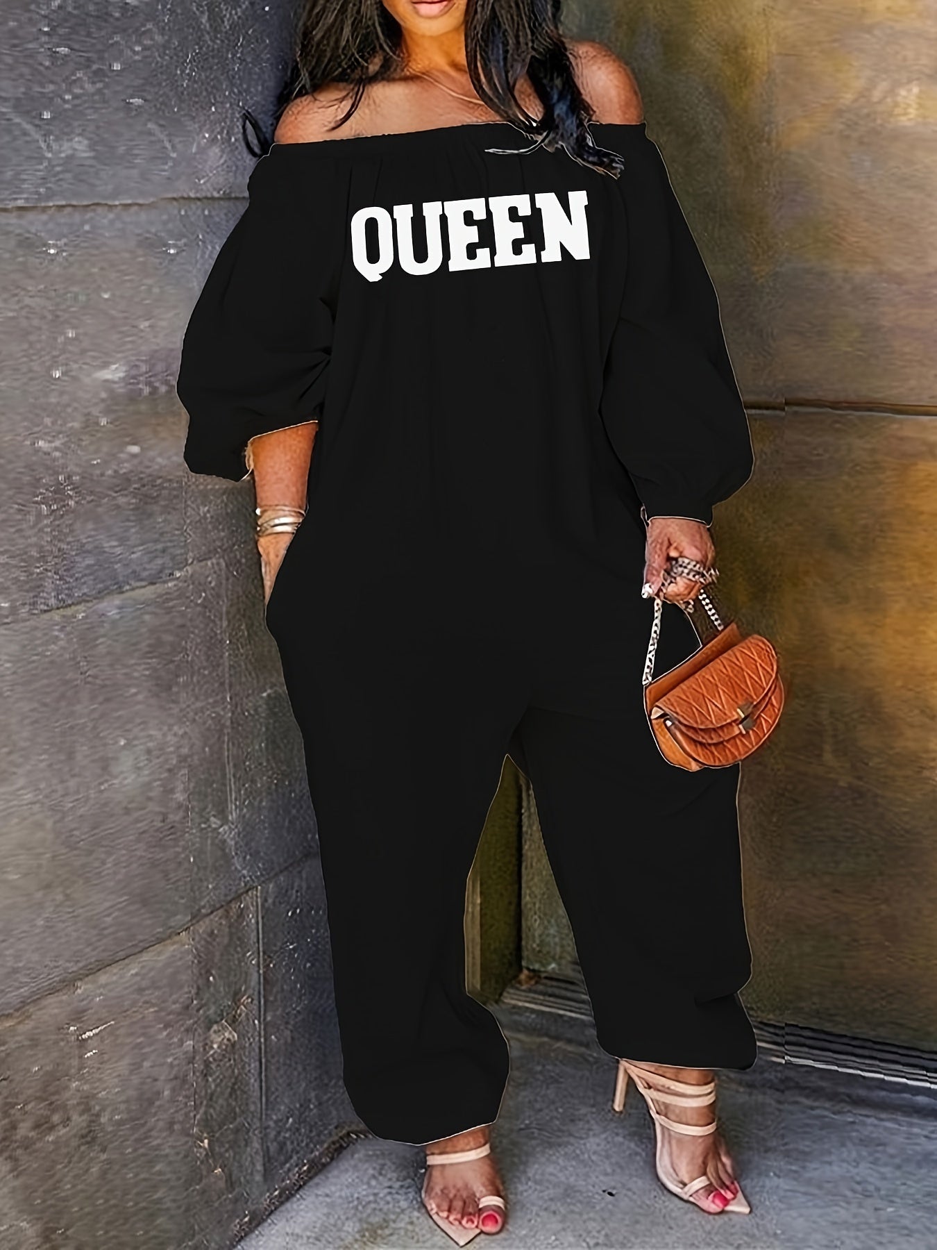 Combinaison Longue Brodée QUEEN pour Femme – Épaules Dénudées, Style Décontracté Élégant | 8 Coloris | S au XXL