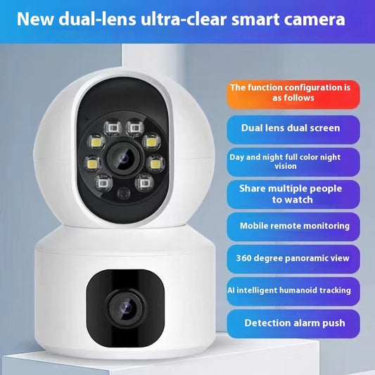 Camera Surveillance Binoculaire Double Objectif 1080p - Vision Nocturne 20m, Alarme, Interphone