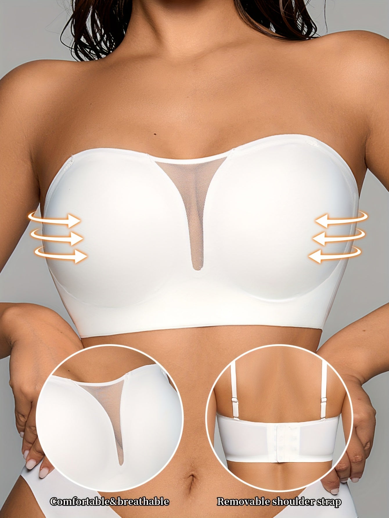 Soutien-Gorge Bustier Sans Armatures Femme - Effet Push-Up, Rembourrage Amovible