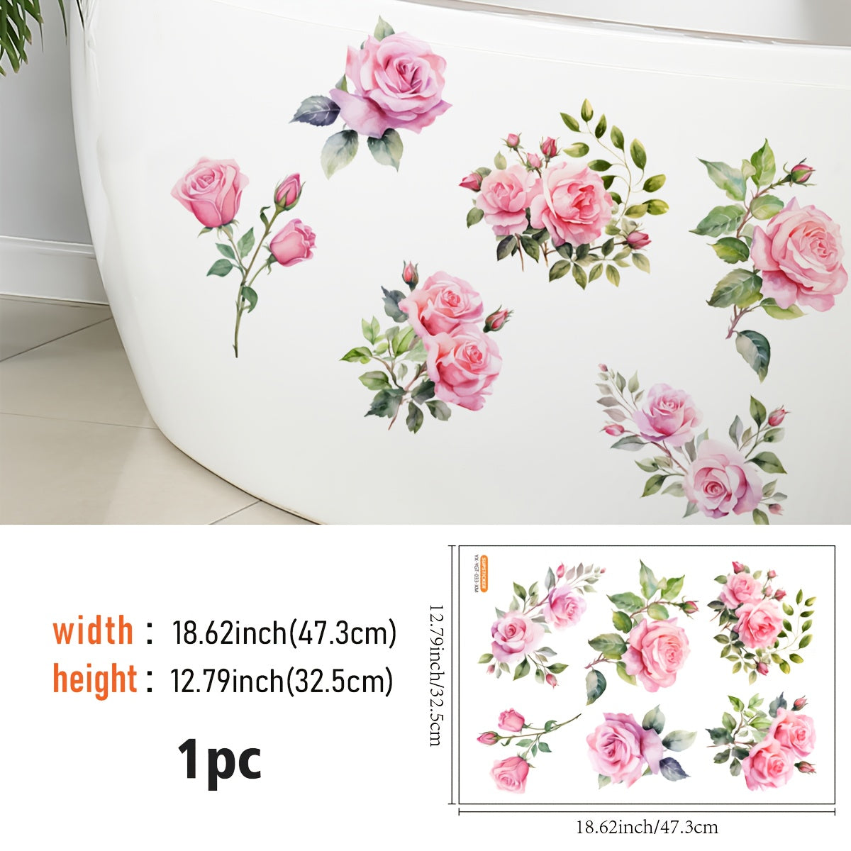 Sticker Autocollant Baignoire Lavabo Motif Floral - Vinyle, Facile a Poser, 4 Coloris, 32x47cm