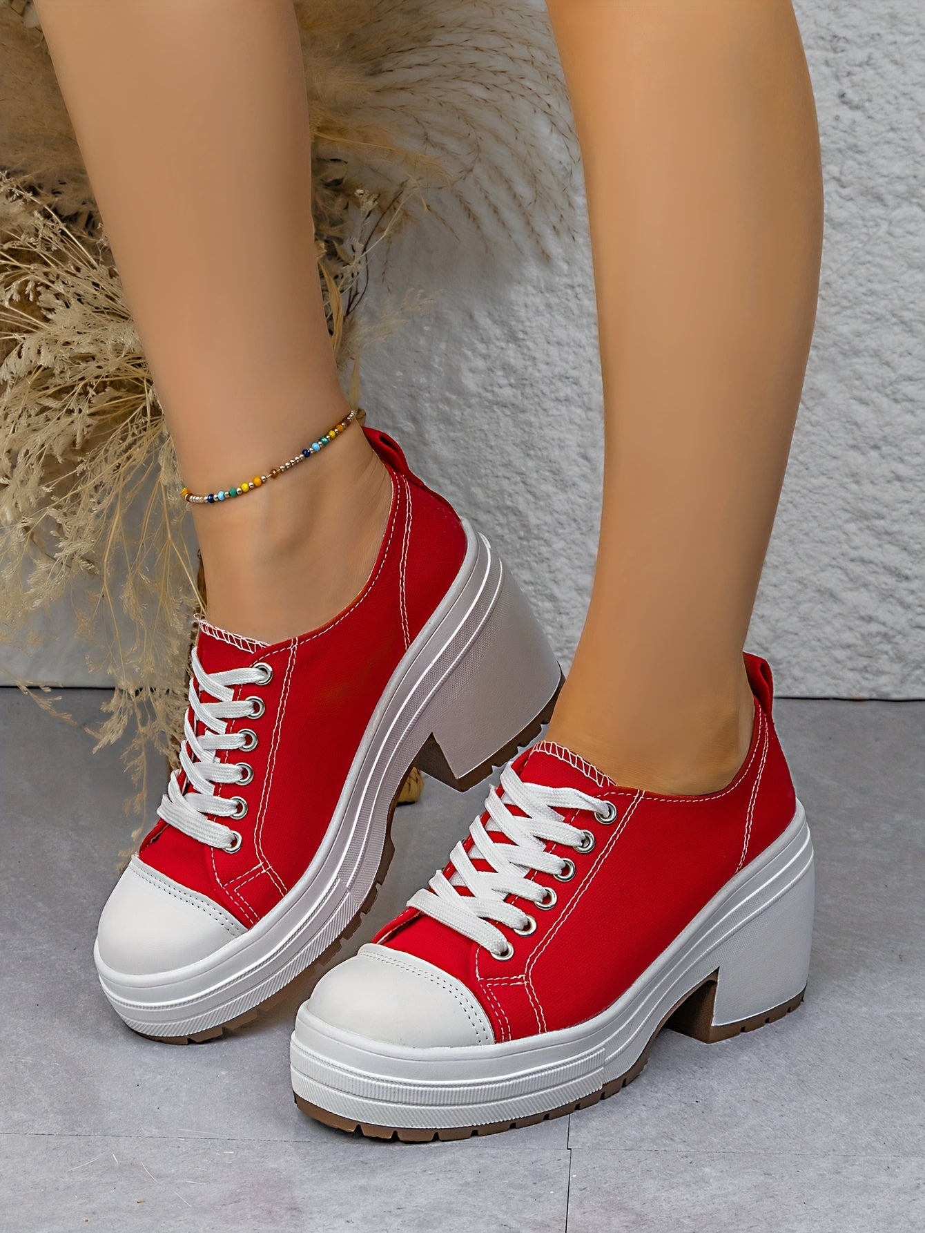 Baskets Femme Mi-Haute Plateforme Lacets - Tissu Semelle PU Style Sport 7 Coloris EU 36-42