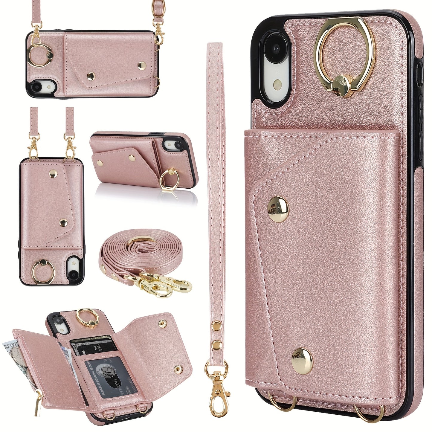 Étui Portefeuille Bandoulière iPhone – Similicuir, Support Intégré, Anti-Choc 📱✨